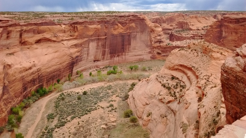 Middle of photo, a slot in the far canyon wall is where the White House Ruins are located.